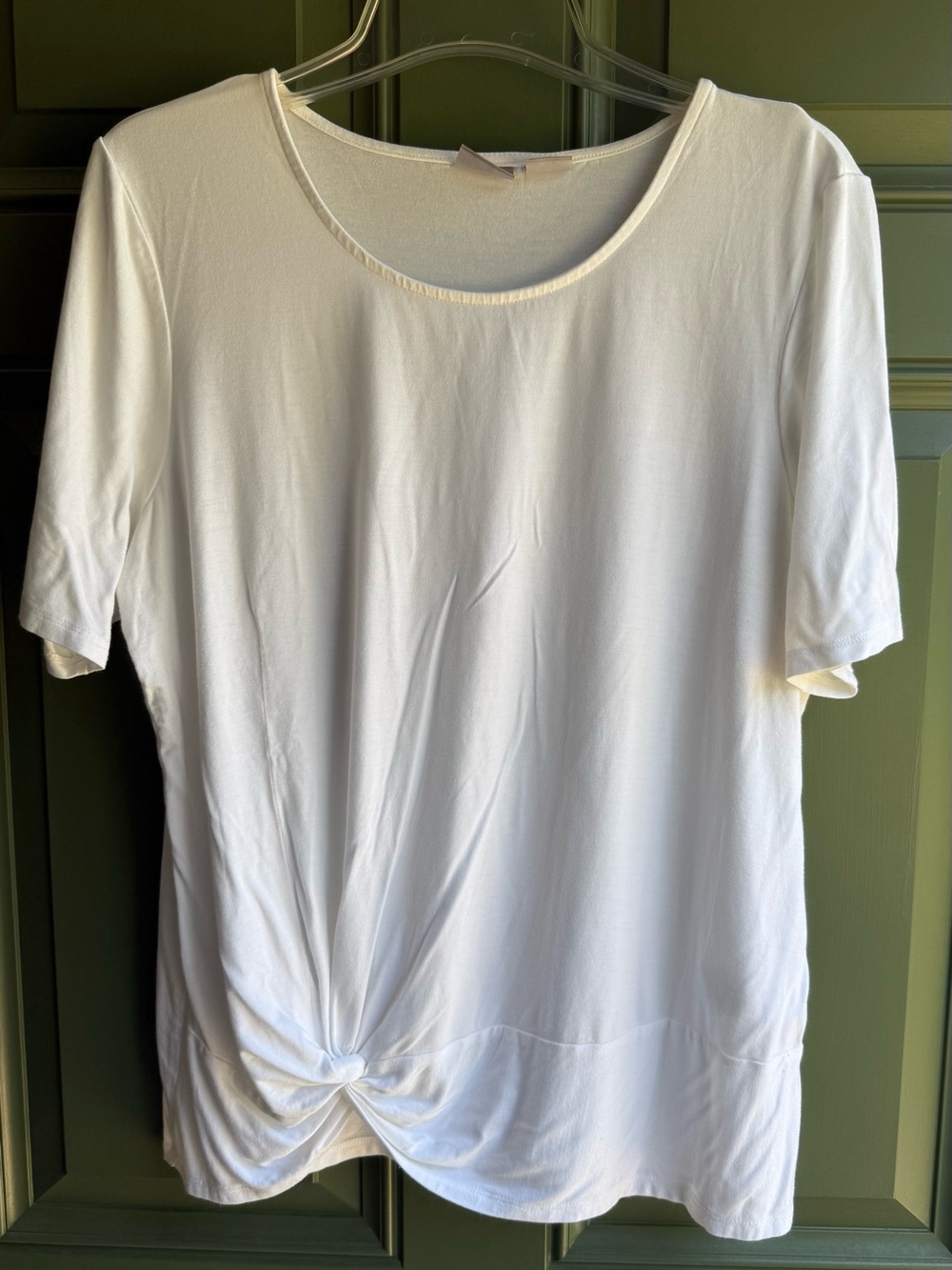 Chico's Women's White Short Sleeve Twist Knot Hem T-shirt Size Large 12